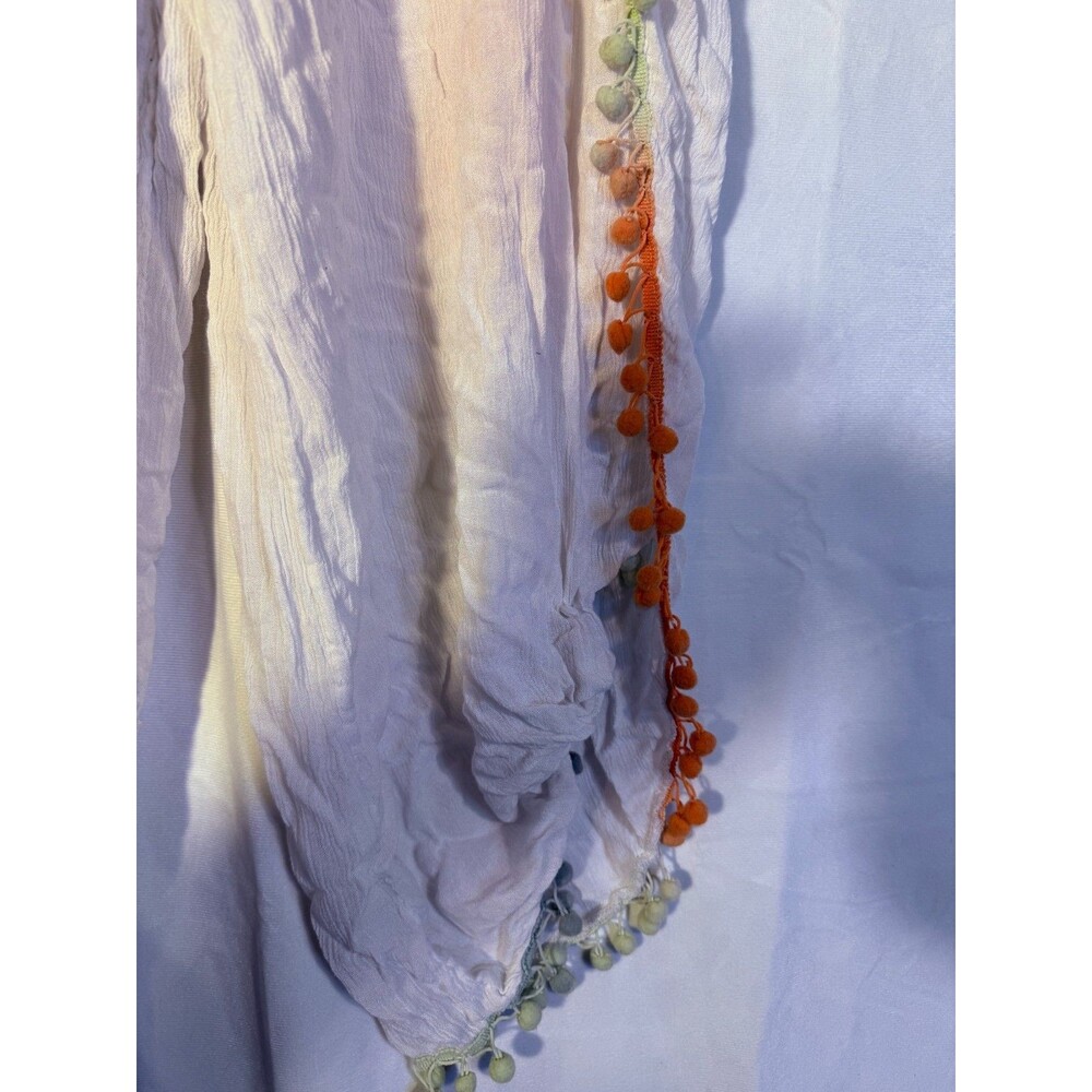 Boho Hippie Indie Pants Women's Medium M White Fringe Z & L Coastal Beach Crop - Picture 3 of 3